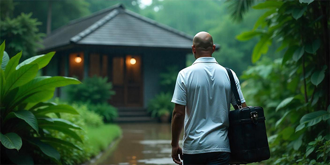Air Quality Specialist Walking Towards a Home for Inspection